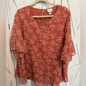 Ava & Viv Neutral Burnt Orange Floral Blouse